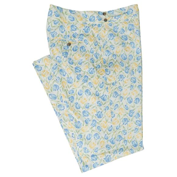 Mens Gurkha Pants 38 Blue Orange Green Floral Trousers Straight Fit Flat Front